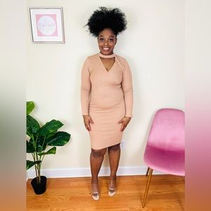 Nude Bodycon Sweater Dress